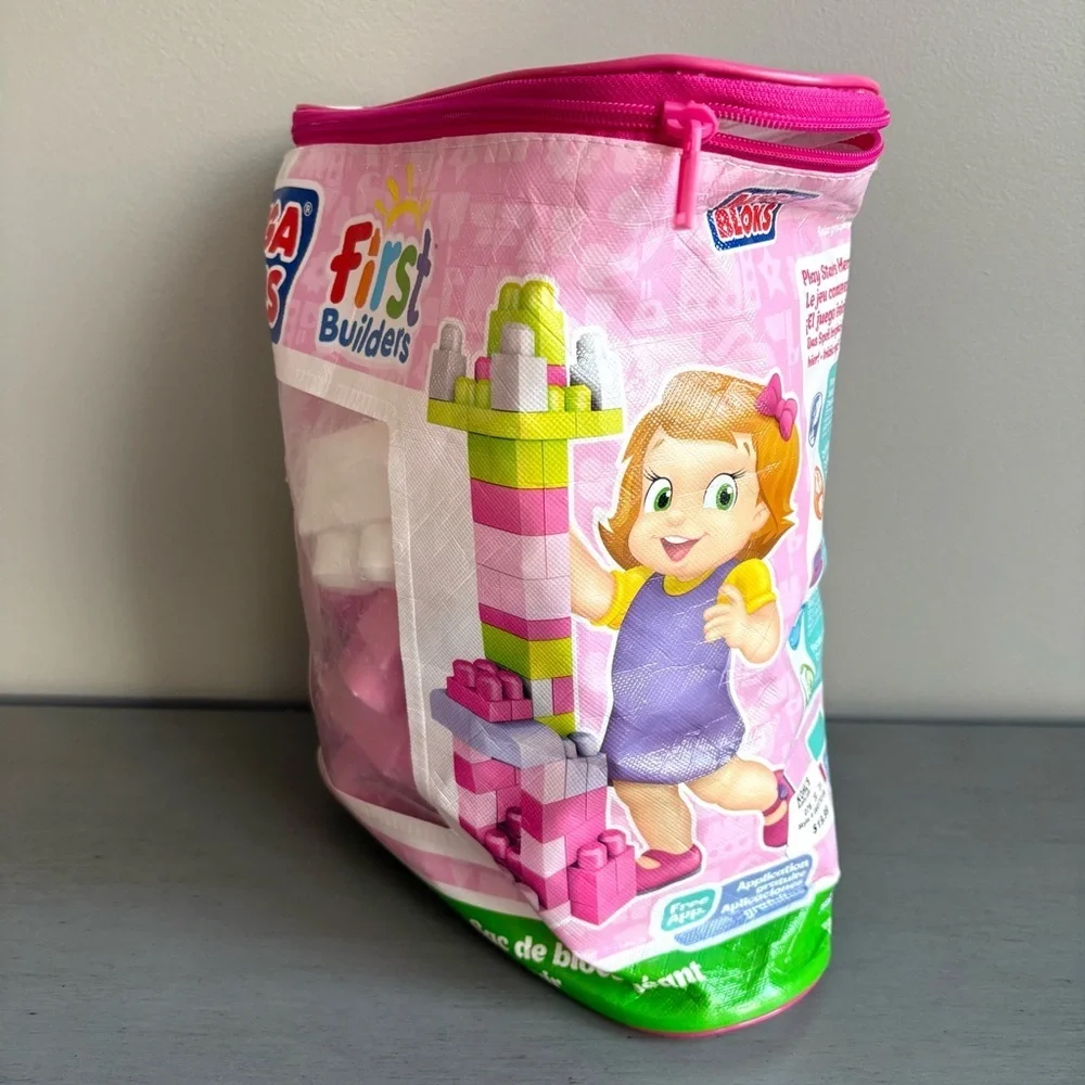 Mega Bloks First Builders Building Set 8417 Preschool Toy w/ Storage Bag Pink
